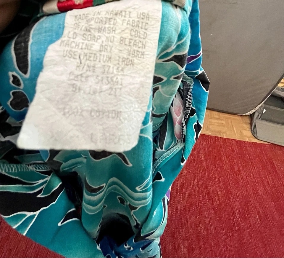 Camisa Aloha Hawaiana Vintage HILO HATTIE Teal Palm Bird of Paradise XL Foto 3 de 4