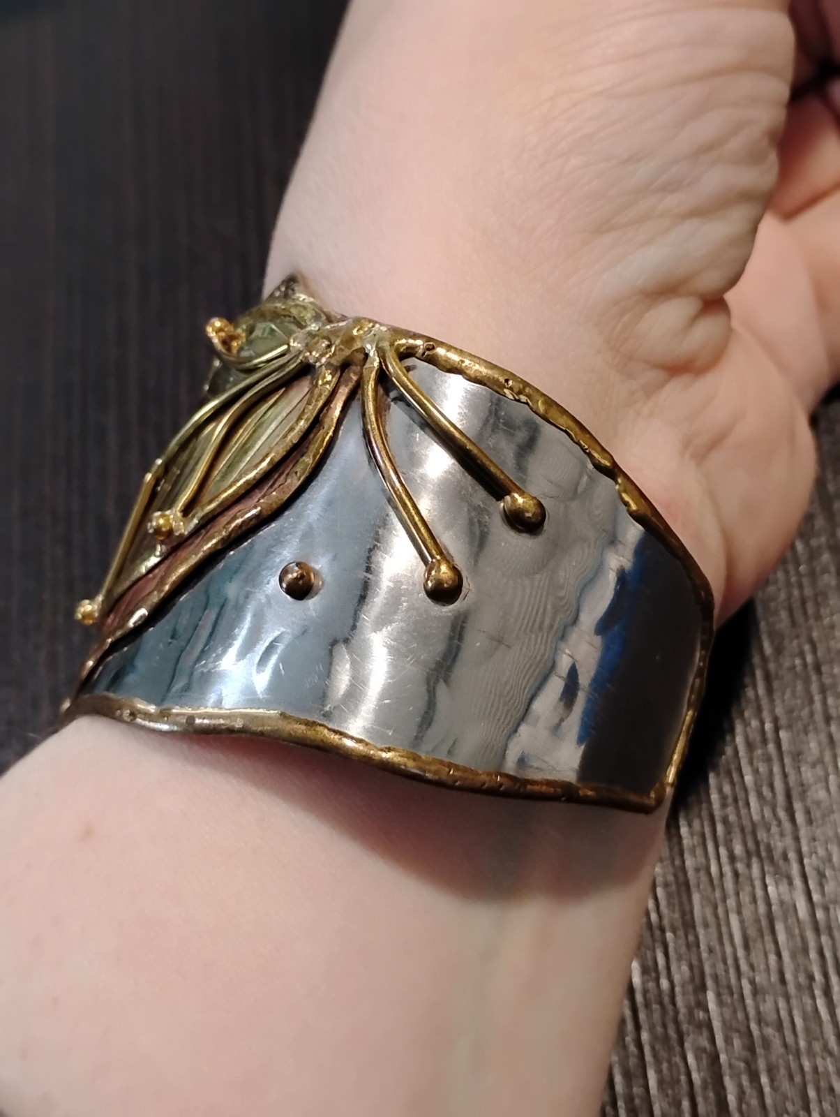 Copper Brass Silver Tone Cuff Statement Bracelet … - image 3