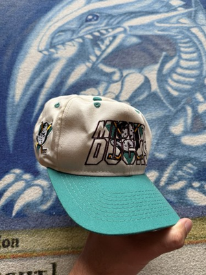 #ad VTG 90s Anaheim Mighty Ducks #1 Apparel Twill Spellout SnapBack Hat NHL CLEAN $29.99