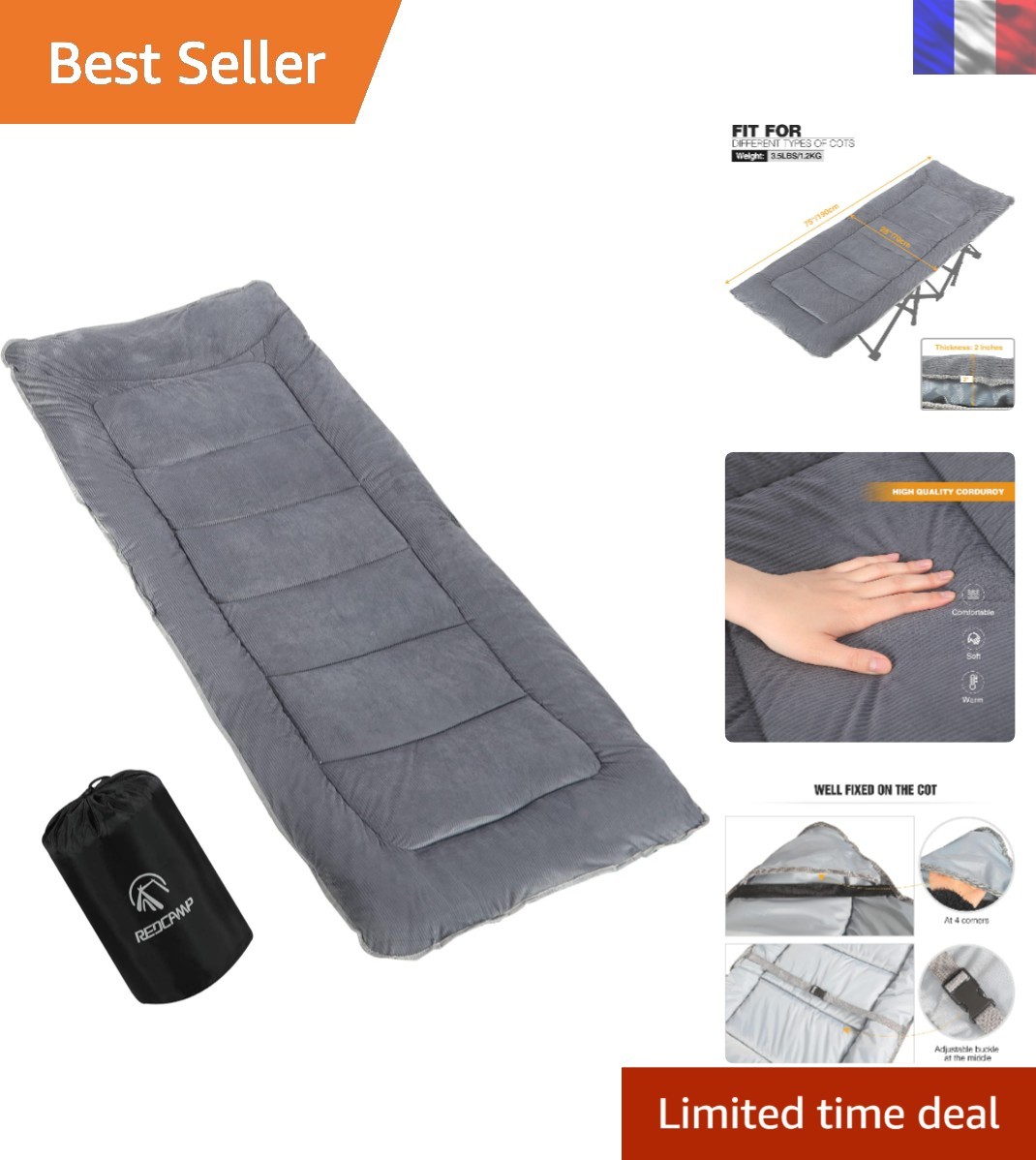 Matelas de camping Redcamp pour éviter le mal de dos sur sol dur et humide