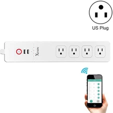 Smart Power WiFi Socket Alexa Google Home 2x USB 4x US Plug 1.5m AC 110-240V