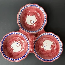 Solimene VIETRI 3-Section Divided Dish Italy 11” Pigs Condiments Antipasto Red