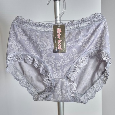 New! Sister Hood Gray Floral Lace Lingerie Briefs - FREE Size NO: 786