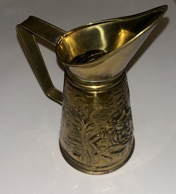 Vintage D.M.G. Brass Embossed Pub Scene Pitcher, Made in England