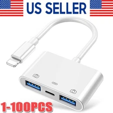 For iPhone to dual USB 3.0 Camera OTG Adapter with Charging Port for iPad lot