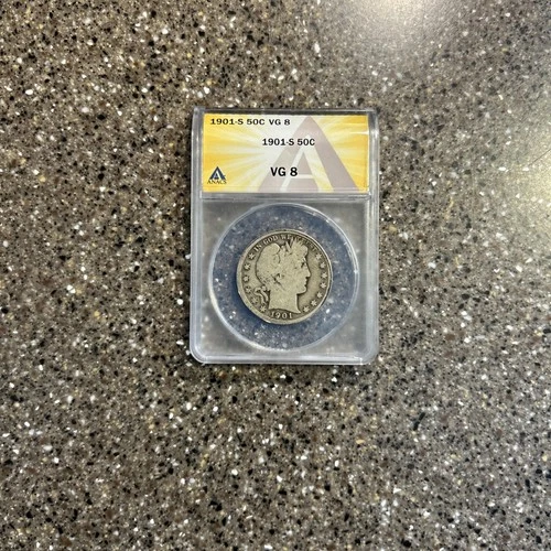 1901-s Barber Half Dollar, VG8 Graded Coin By ANACS