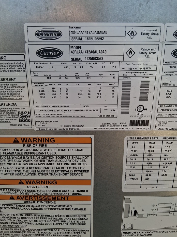 Gemini® Packaged Air-Handling Unit 40RLAA14T2A6AUA0A0 3PH 480VAC Brand New - Image 3 of 4