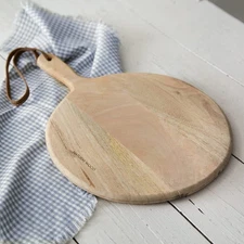 Colonial Tin Works Small Round Cutting Board with Leather Strap, 16" Height