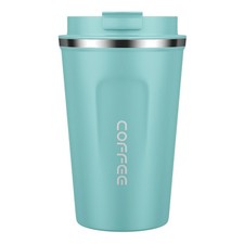 MOMSIV 380ml Reusable Vacuum Coffee Cup, Leakproof Travel Mug, Light Blue