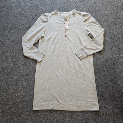 LOFT Dress Women Size Medium Gray Long Sleeve Henley Sheath Casual Capsule Basic