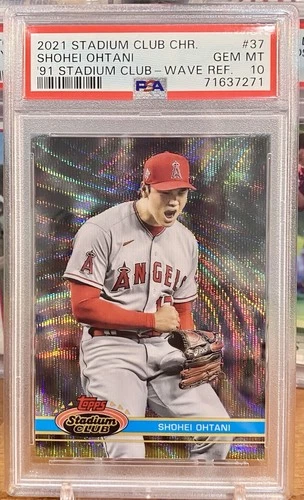 Shohei Ohtani 2021 Stadium Club Chrome 91 Stadium Club Wave Refractor PSA 10