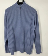 Hathaway Platinum 100% Cashmere Sweater 1/4 Zip Mens Size XXL Blue Made in Italy