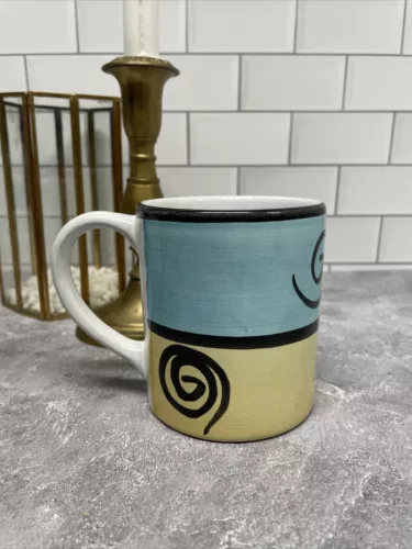 CALECA Multicolor Swirl Mug HTF RARE Black Trim Italy Hand Painted