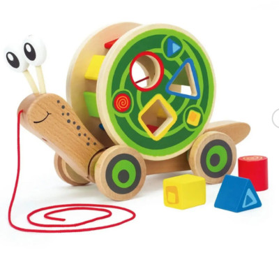 Hape Walk-A-Long Snail Toddler Wooden Pull Toy & Shape Sorter