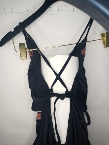Costume da bagno pezzo unico nero taglio alto - bordo con ricamo multicolore, Medium - Foto 12 di 15