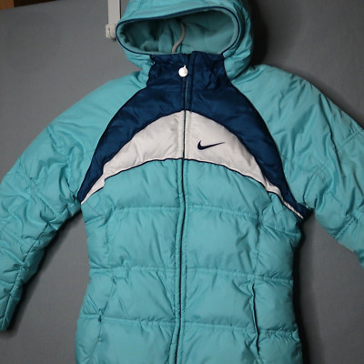 VTG Nike Puffer Jacket Youth Large Teen Y2K Silver Tag Center Swoosh Reversible