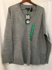 Banana Republic Ladies' Merino Wool V-Neck Sweater, Gray, L, XL, Easy Care New