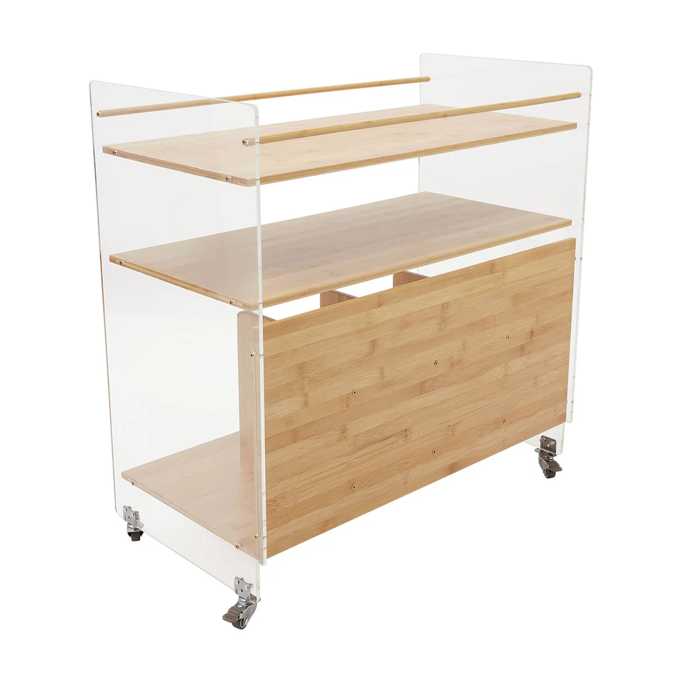 Mesa auxiliar de acrílico y bambú mesa auxiliar moderna de 3 niveles con cuatro ruedas EE. UU. Foto 3 de 4