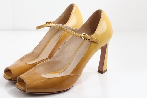 PRADA Beige Patent Leather Peep Toe Buckle Strap Heels Size 36.5 - Picture 11 of 16