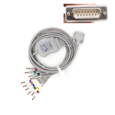 Compatible Schiller AT-102, AT-10 plus EKG ECG Cable 15 Pins Banana 4.0 Ending