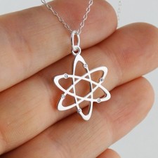 Atom Pendant Necklace - 925 Sterling Silver - CZ Accents Science Element Gift