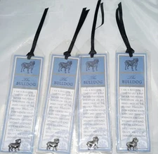 Set of 4 Bulldog Bookmarks with Bulldog Tie Tack  Style Pins by Russ New