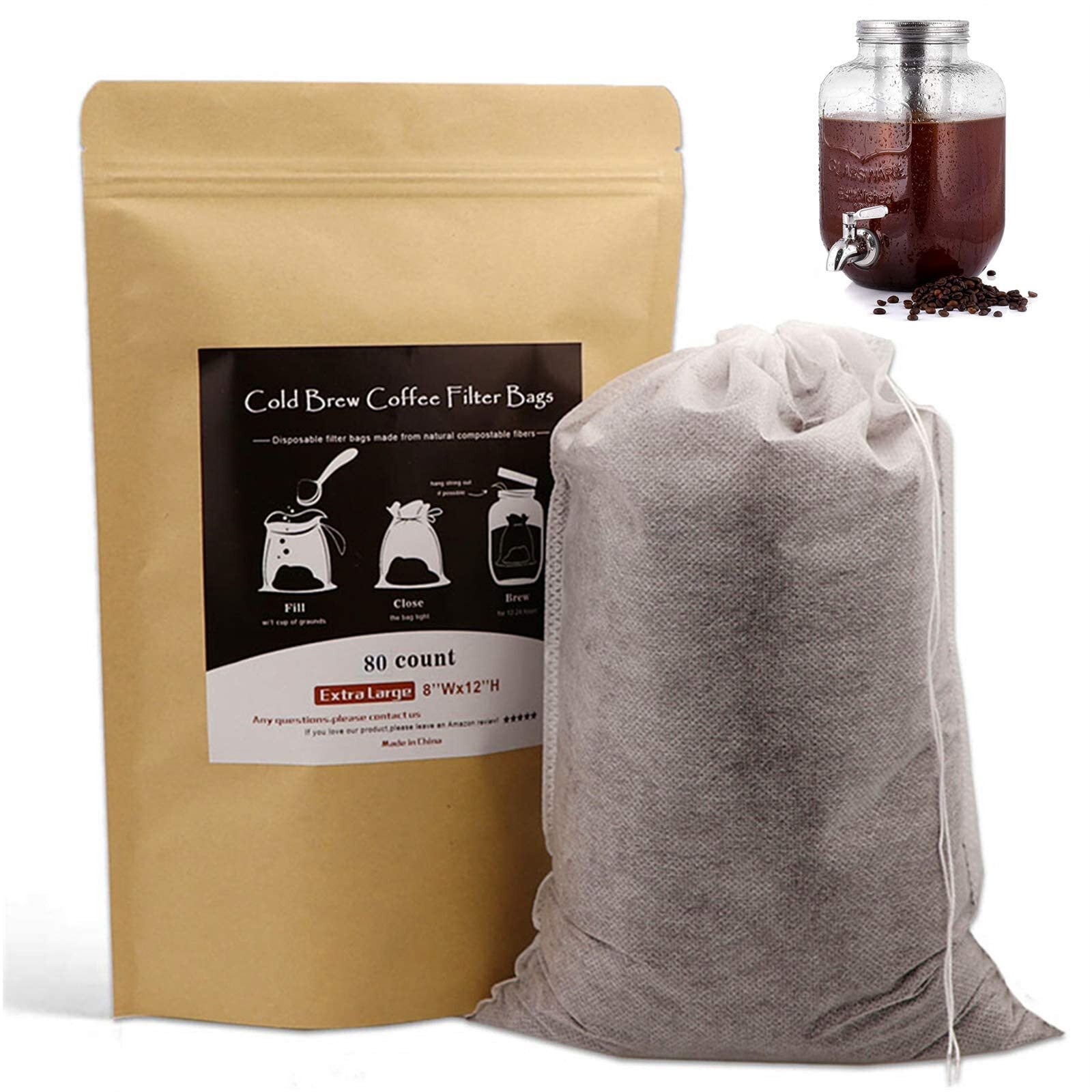 Disposable Cold Brew Coffee Filters 80 Cnt Single Use Filter Sock Packs Sturdy F