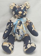 Vintage Hand Sewn / Stitched 16 Teddy Bear Floral, Movable Joints Navy / Multi