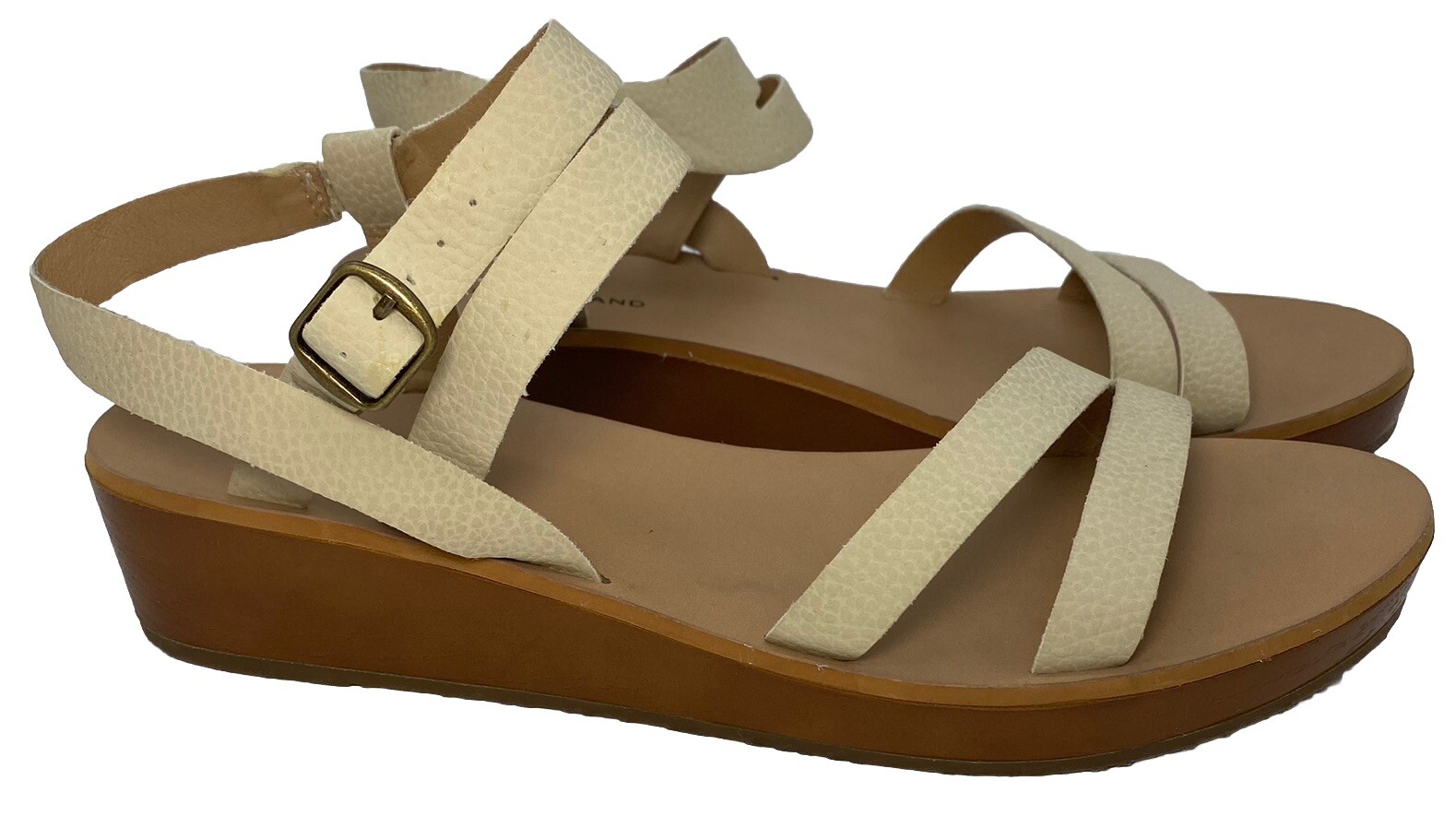 APL Sandali donna marca Lucky taglia 10 beige bianco sporco zeppa cinturino scarpe