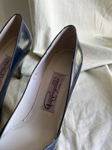 Pappagallo Size 8 Peep Toe Leather Heels Heel 3.5” Navy Blue #1800 - Picture 3 of 7