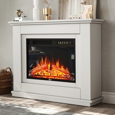 Electric Fireplace Insert LED Log Fire Flame White Surround Standing Heater Set