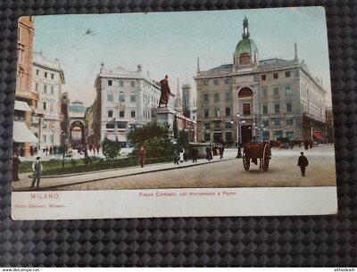 Piazza Cordusio Col Monumento a Parini Mailand Italien Dulio Raineri Postkarte Mailand