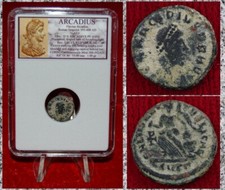 Ancient Roman Empire Coin ARCADIUS Victory With Trophy AE4 Constantinople Mint