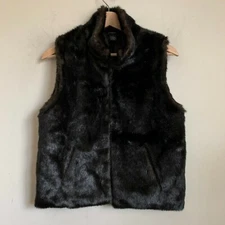 Cejon Vest Brown Faux Mink Fur Stand Collar Pockets Hook Eye Close Lined Size S