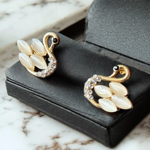 Ohrstecker Schwan Gold Strass Perlen Ohrringe vergoldet Mode Schmuck Damen edel - Bild 3 von 12