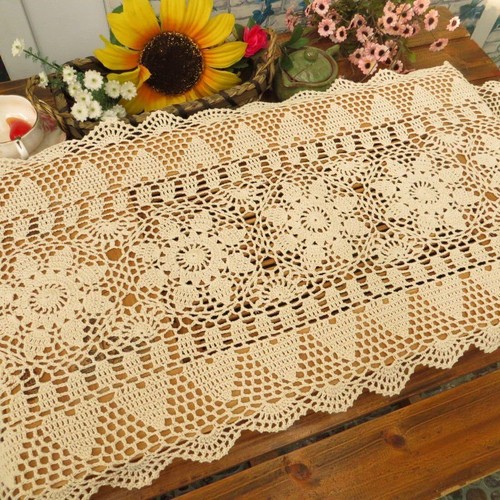 Vintage Crochet Lace Table Runner Doily Rectangle Dresser Scarf Wedding Party - Picture 39 of 41