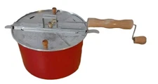 The Genuine Whirley-Pop Popcorn Popper Red Metal Hand Crank Wabash Valley Farm