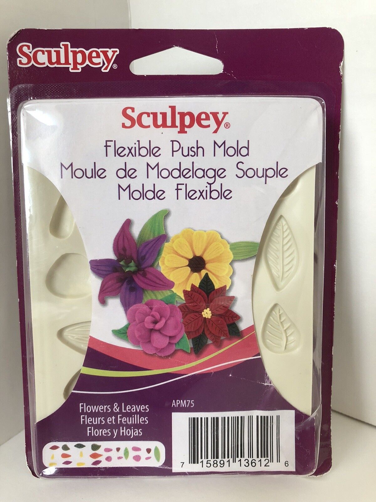 Sculpey Flowers and Leaves Flexible Push Mold APM75 NIP