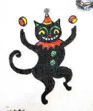 Needlepoint Canvas Hand Painted Dancing Cat on 18 mesh Zweigart Was $48