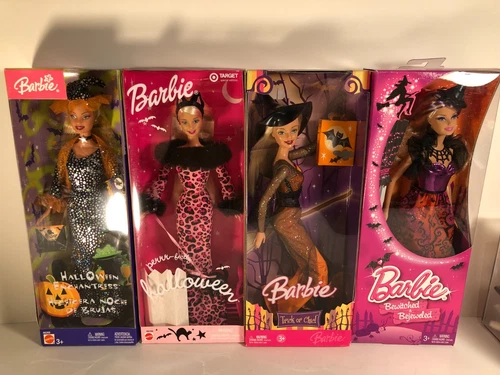 SET of 4 HALLOWEEN BARBIES Enchantress Perrr-fectly Trick or Chic Bewitched NIB
