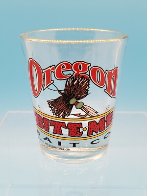 Bite Me Bait Company Oregon Shot Glass Fish Hook. Gold Rim. 
