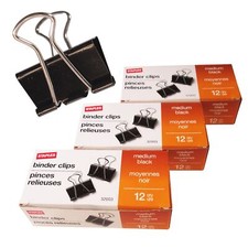 Staples Medium Black Binder Clips - 3 sets of 12, 36 Count