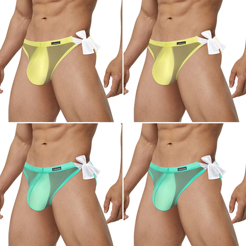 Paquete de 4 calzoncillos geniales de nailon de tiro bajo para hombre sexy bolsa de bikini bragas ropa interior Foto 3 de 4