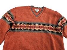 Eddie Bauer Sweater Women Large Petite WOOL Blend Burnt Orange Fair Isle Nordic