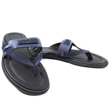 MOSCHINO     MEN'S BLUE SOFT LEATHER COMFORT FLAT SUMMER SANDALS 40 EU