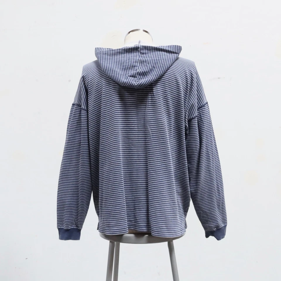 Vintage 90s Guess Jeans Stripe Hoodie Sweatshirt Size L Navy - Image 3 of 4