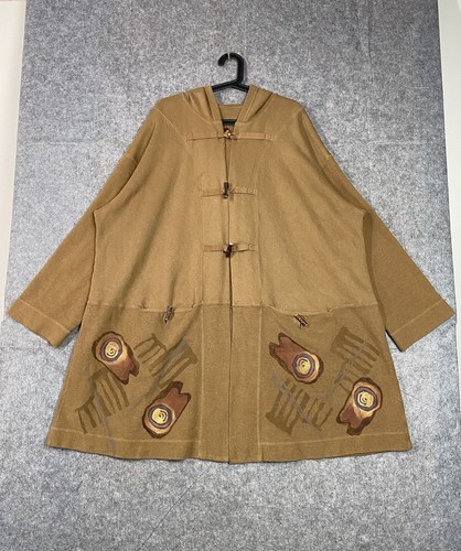Blue Fish Cardigan Vintage Lagenlook Hooded Brown With Artwork Size 2 USA - Picture 1 of 13