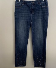 Chico s So Slimming Girlfriend Slim Leg Ankle Jeans Size 10 1.5R Denim Stretch