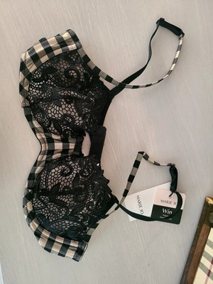 NWT Mary Joe Ely Bra (34B) Black/Plaid Sexy Sheer (EU 75) Lingerie
