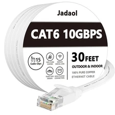 Jadaol Cat 6 Ethernet Cable 30 ft, Outdoor & Indoor 10Gbps 30ft, White 